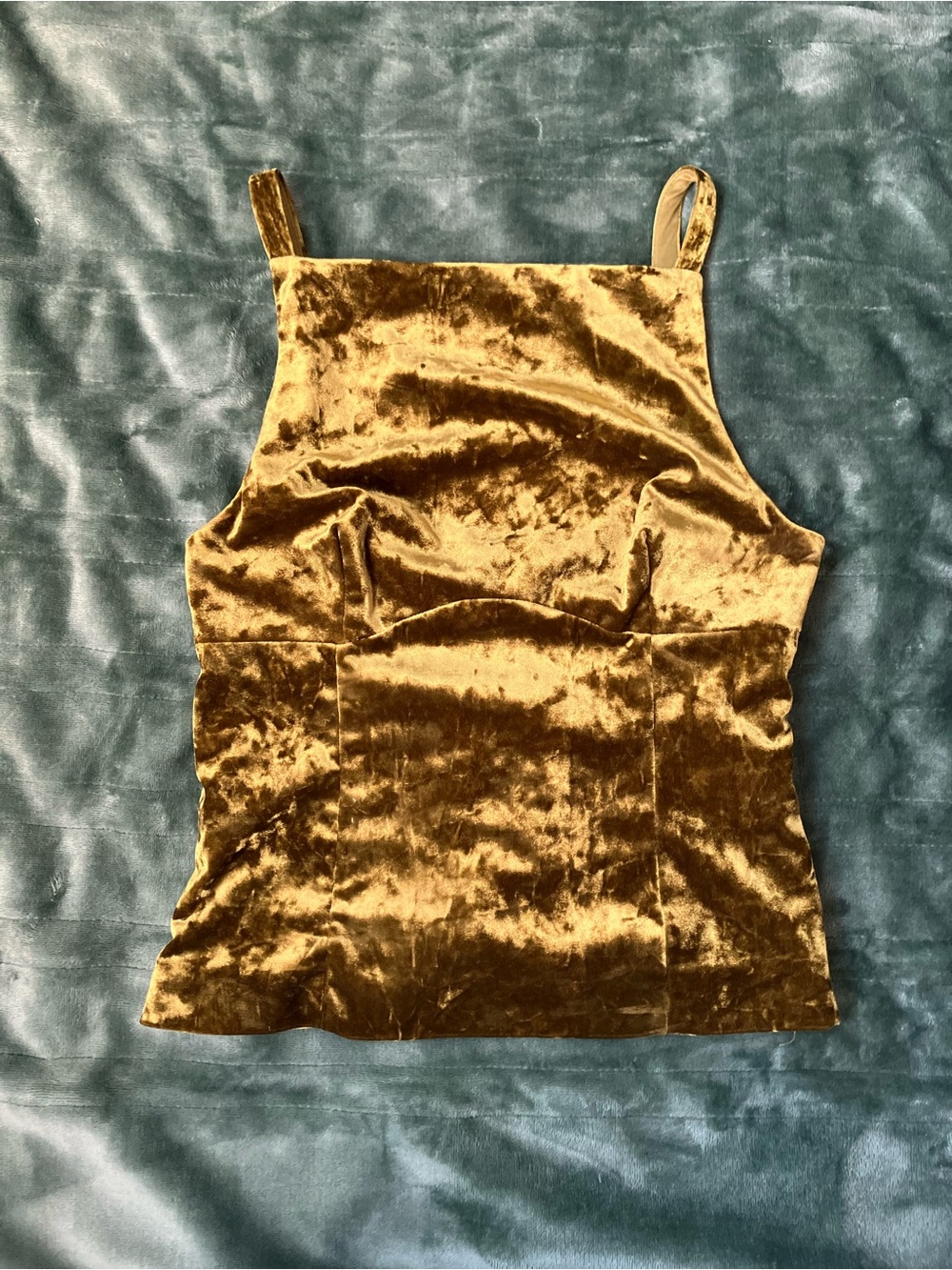Women's Velvet Square Neck Cami Top - Green-Gold